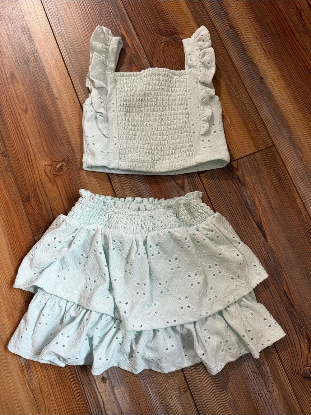 btween Light Mint Green Eyelet Ruffle Two-Piece Matching Set